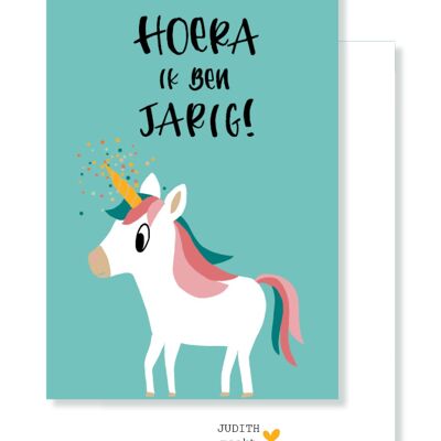 Tarjeta pequeña - Hurra es mi cumpleaños - Unicornio