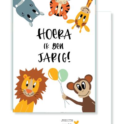 Tarjeta pequeña - Hurra es mi cumpleaños - Diferentes animales