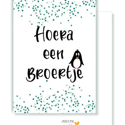 Small card - Hooray a brother - with penguin