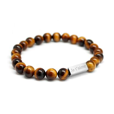 Men's tiger eye beads bracelet - I LOVE YOU engraving