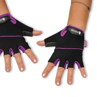 KRATOS- Guantes de gimnasia morados de medio dedo adecuados para hombres y mujeres