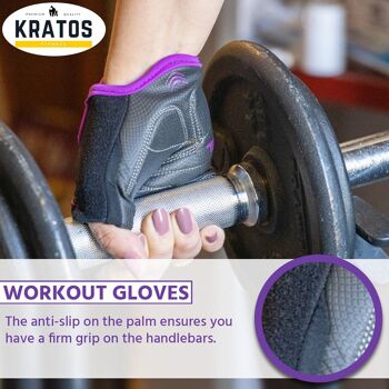 KRATOS- Gants de gymnastique demi-doigts violets adaptés aux hommes et aux femmes 3