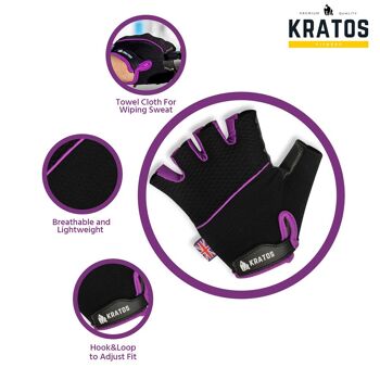 KRATOS- Gants de gymnastique demi-doigts violets adaptés aux hommes et aux femmes 5