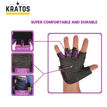 KRATOS- Gants de gymnastique demi-doigts violets adaptés aux hommes et aux femmes 8