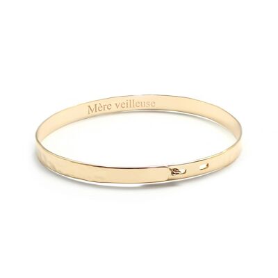 Women's gold-plated hammered ribbon bangle - MÈRE VEILLEUSE engraving