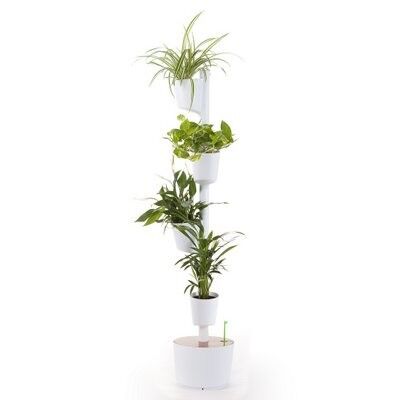 Vertikales Pflanzgefäß mit automatischer Bewässerung; Weiss; 4 Töpfe