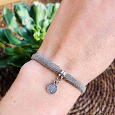 Armbandje Taupe Lucky coin zilver