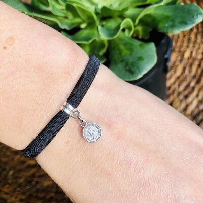 Armbandje Black Lucky coin zilver