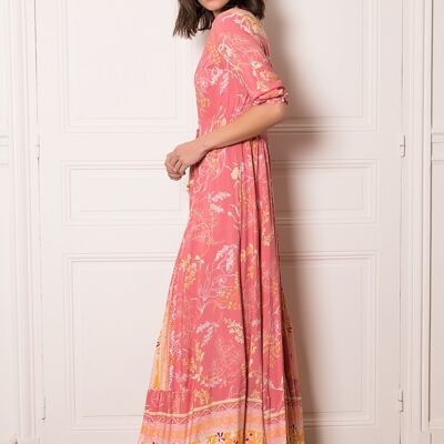 Long dress with bohemian print button front