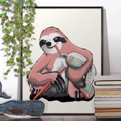 Sloth Brushing Teeth Poster