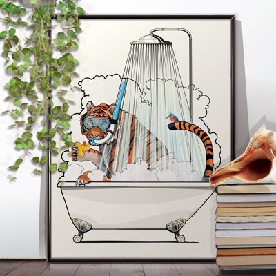 Affiche Tigre dans le bain.