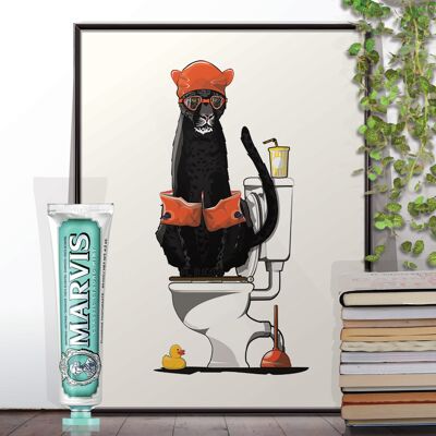 Schwarzer Panther auf der Toilette