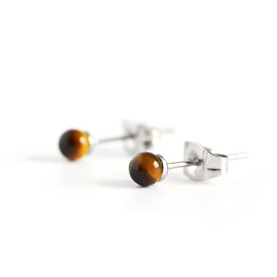 Boucles d'Oreilles Tiges Pierre Gemme Oeil de Tigre 4mm