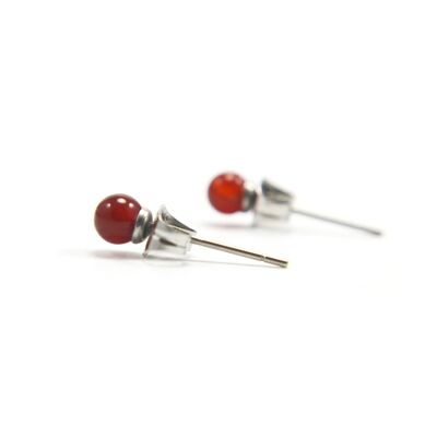 Tiny 4mm Orange Carnelian Gemstone Stud Earrings, Hypoallergenic Surgical Steel For Sensitive Ears