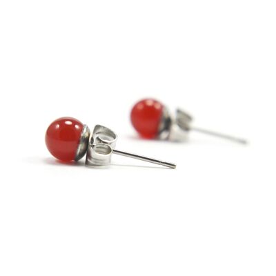 6mm Orange Carnelian Gemstone Stud Earrings, Hypoallergenic Surgical Steel For Sensitive Ears