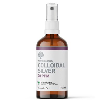 20ppm Antibacterial Crystal Clear Premium Quality Coloidal Silver 100ml Spray (vegano)