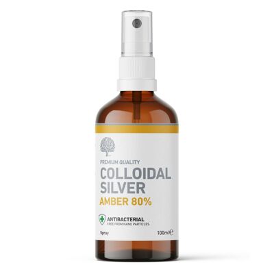 Antibacterial Premium Quality Amber 80% True High Potency Coloidal Silver 100ml Spray (vegano)