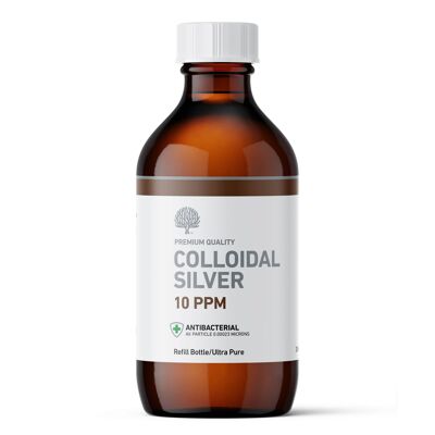 Botella de recarga de plata coloidal de calidad premium transparente antibacteriana de 10 ppm 300 ml (vegano)