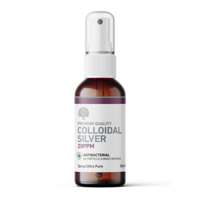 20ppm Antibactérien Crystal Clear Premium Quality Argent Colloïdal Spray 50ml (végétalien)