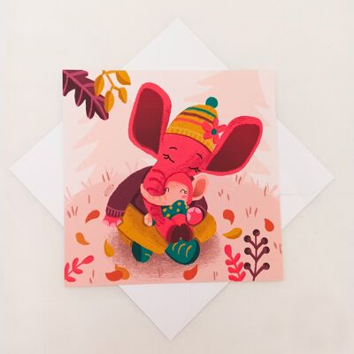 Simple Square Card "Mum and Baby Elephant"