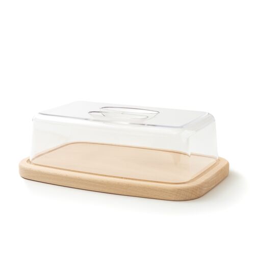 Tuuli Kitchen Rectangular Cheese Cake Dome Cover Wooden Chopping Board with Lid Cold Cuts Bread Container 28 x 18 cm