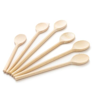 Tuuli Kitchen - Juego de utensilios de cocina de cucharas de madera de 6 piezas, cucharas de cocina de madera de haya maciza especialmente diseñadas, utensilios de madera duraderos para uso diario
