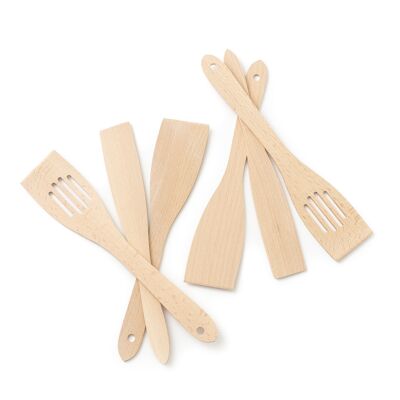 Tuuli Kitchen - Set di utensili da cucina da 6 pezzi in legno, cucchiai da cucina in legno massello di faggio appositamente progettati, utensili in legno resistenti per l'uso quotidiano