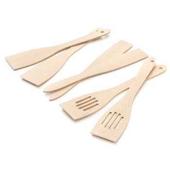 Tuuli Kitchen - Ensemble d'ustensiles de cuisine en bois de 6 pièces, cuillères de cuisine en bois de hêtre massif spécialement conçues, ustensiles en bois durables pour un usage quotidien 5