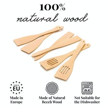 Tuuli Kitchen - Ensemble d'ustensiles de cuisine en bois de 6 pièces, cuillères de cuisine en bois de hêtre massif spécialement conçues, ustensiles en bois durables pour un usage quotidien 8