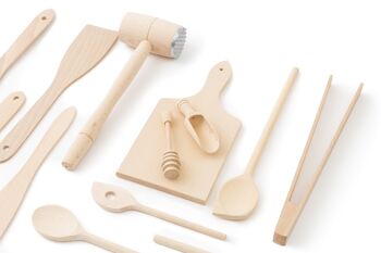 Tuuli Kitchen - Ensemble d'ustensiles de cuisine 15 pièces, cuillères en bois de hêtre massif spécialement conçues, spatule en bois, attendrisseur et louche à miel, ustensiles en bois durables pour tous les jours 5