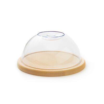 Tuuli Kitchen Round Cheese Cake Dome Cover Wooden Chopping Board with Lid Cold Cuts Bread Container 24 cm