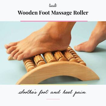 Tuuli Masseur de pieds en bois, rouleau musculaire rainuré, aide à soulager les tensions musculaires et à améliorer la circulation sanguine, outil de massage thérapeutique en bois naturel, 29 x 24,5 cm 10