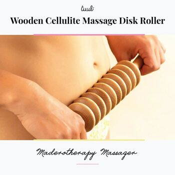 Rouleau de massage en bois Tuuli Disk, rouleau corporel multifonctionnel pour la cellulite, la tension musculaire et le soutien de la santé de la peau, brosse d'outil de massage naturel 12