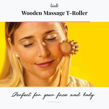 Tuuli Rouleau de Massage en Forme de T, Rouleau pour Le Corps et Le Visage, Masseur Facial Multifonctionnel, Outil de Massage à Rouleaux en Bois 8