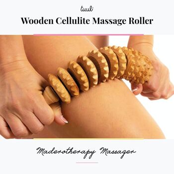 Tuuli Flexi Rouleau de massage en bois, brosse multifonctionnelle pour le corps, pour la cellulite, la tension musculaire et le soutien de la santé de la peau, masseur naturel 10