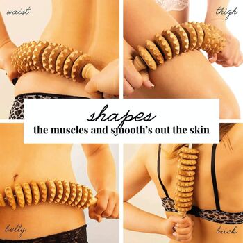Tuuli Flexi Rouleau de massage en bois, brosse multifonctionnelle pour le corps, pour la cellulite, la tension musculaire et le soutien de la santé de la peau, masseur naturel 12