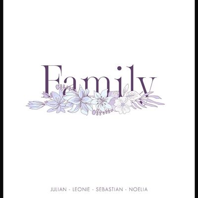 Poster Famiglia Personalizzabile con Fiori - 21 x 30 cm