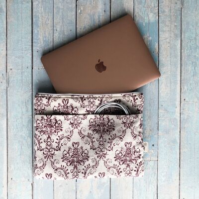 Laptoptasche aus Damastgewebe. Laptoptasche aus rotem Damast für 2018-2020 MacBook Air 13", Macbook Pro 13"