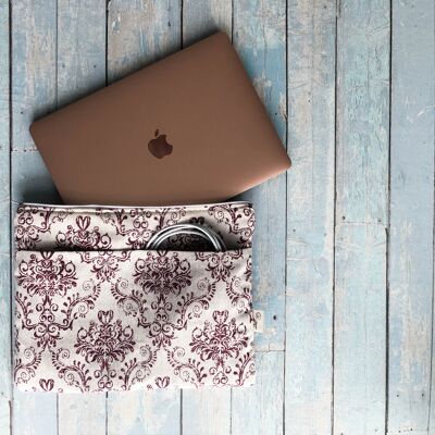 Laptoptasche aus Damastgewebe. Laptoptasche aus rotem Damast für 2018-2020 MacBook Air 13", Macbook Pro 13"