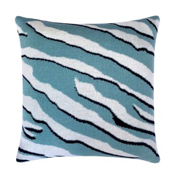 Coussin Tricoté Laine & Cachemire Wild Tiger Turquoise 1