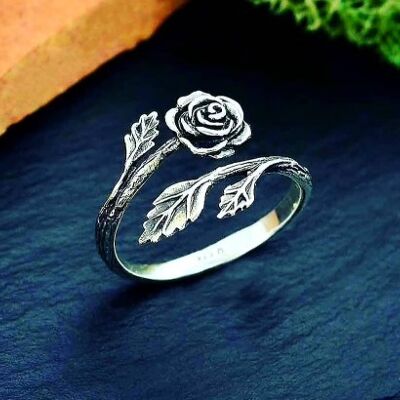Einzigartiger seltener Rosenring, detaillierter verstellbarer Ring, 925 Sterling Silber