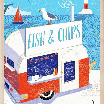 Wooden Postcard FISH AND CHIPS Seaside Card