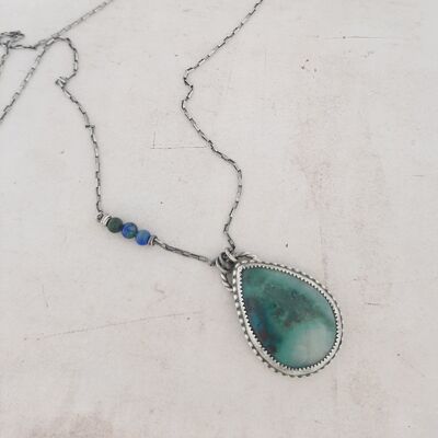 925 Silver Chrysocolla Ethnic Long Necklace