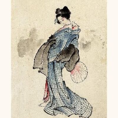Hokusaï Zeichnung der Frau - 24x30