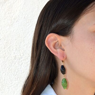 Boucles d'oreilles légères en céramique Filipa vert et noir