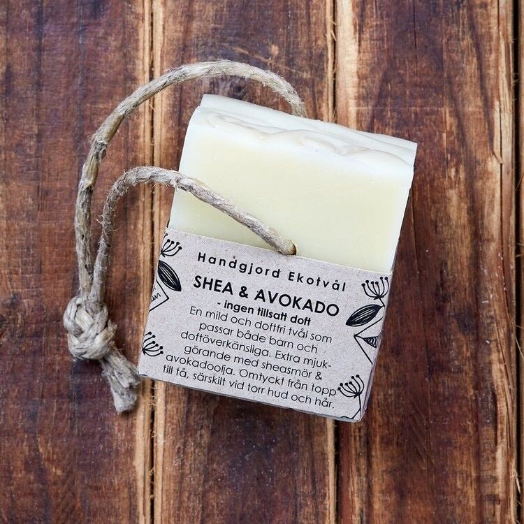 Eco Soap Shea & Avocado - unscented  170 g on hemp rope