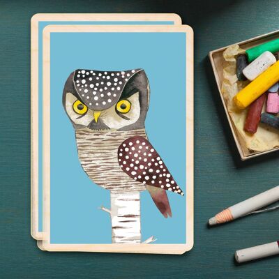 Wooden Postcard HAWK OWL Bird Card