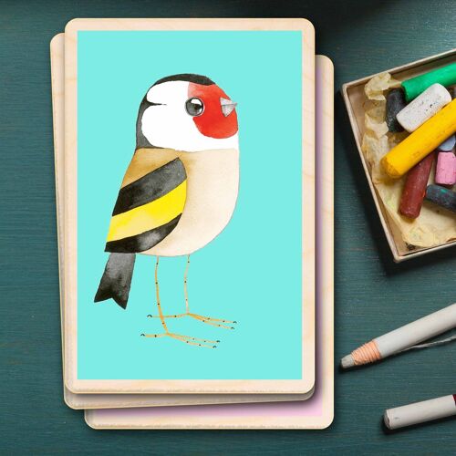 Wooden Postcard GOLDFINCH Bird Card