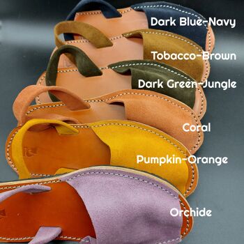Abarcas, sandales traditionnelles des îles méditerranéennes (Minorque) - Fabriquées en daim imperméable - Matériaux 100% naturels. Opplav Abarcas.(Couleur corail) 6