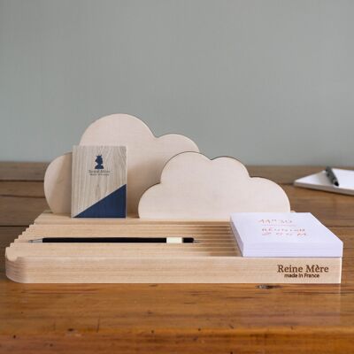 Organizador de escritorio - Nubes - (hecho en Francia) en madera maciza de Haya barnizada y Abedul